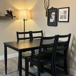 Black, Solid Wood Dining Table & 4 Chairs