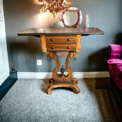 Antique French Drop leaf Harp Accent Table