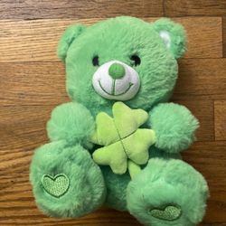 Shamrock green bear plush stuffed animal hearts