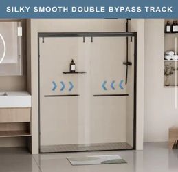 60 in. W x 76 in. H Semi-Frameless Double Sliding Shower Door with 5/16 in. Thick Tempered Clear Glass in Matte Black #212-MB  Approximate Max Install