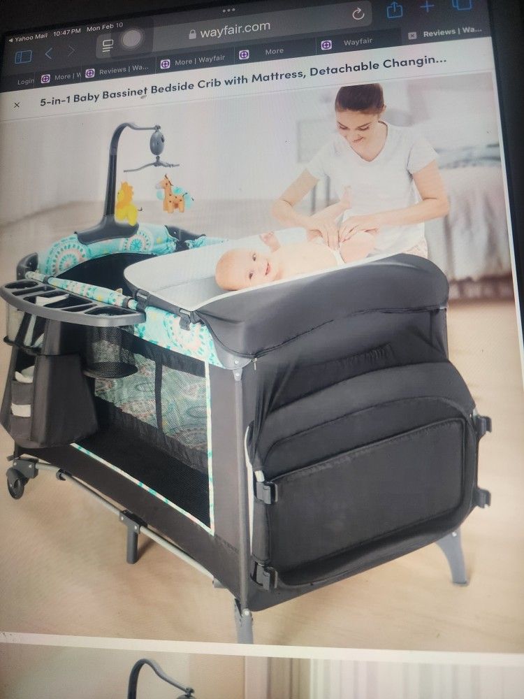 Bedside bassinet crib with changing table brand new
