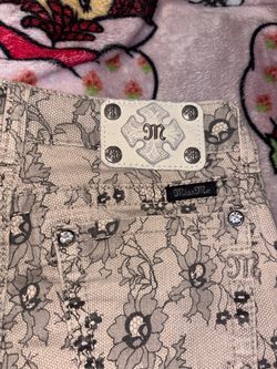 Y2k Cream color miss me jeans with floral print