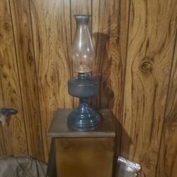antique oil lamp blue glass