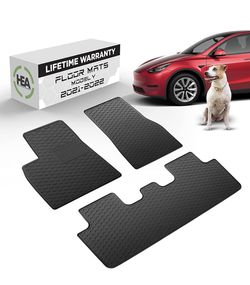 Tesla Model Y Floor Mats - All Weather Rugged Liners Fits 2020-2021 Full Set Front & Rear Accessories - Heavy Dut Flexible Eco-Friendly All Season