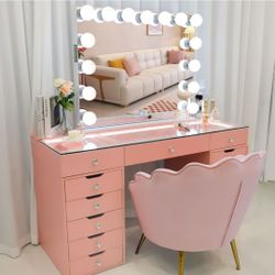 Led vanity desk with bluetooth mirror 
Set 