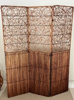 71”h 3-Panel Willow and Bamboo Room Divider Privacy Screen
