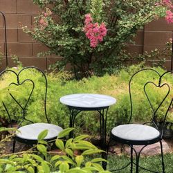 Vintage 1940s Wrought Iron Ice Cream Parlor Chairs and Table [refurbished]