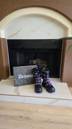 Demonia Black Platform Boots with Heart Buckles