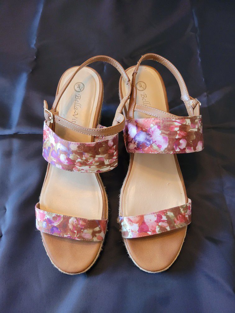Bella Vita Floral Espadrille Wedge Sandals