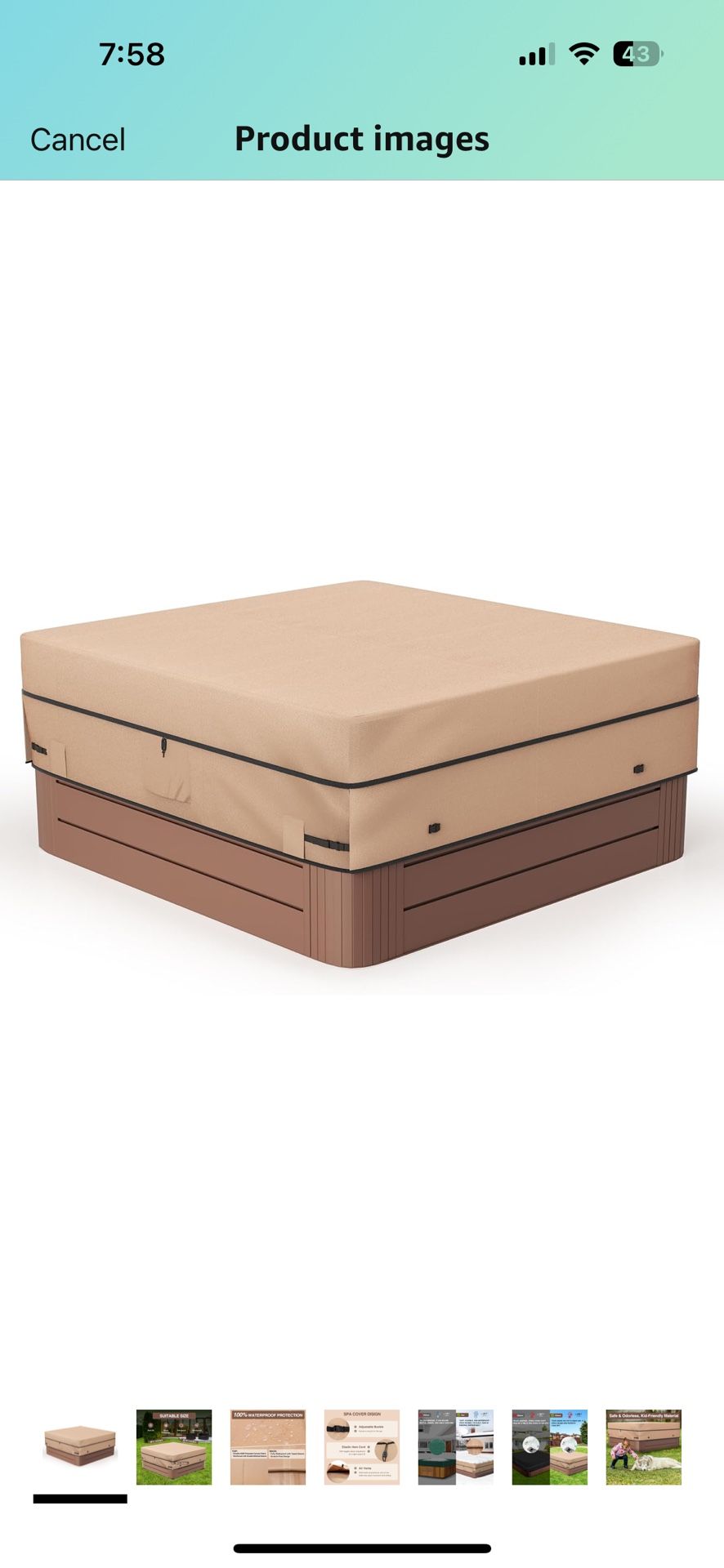 Outdoor Waterproof 600D Square Hot Tub Cover 85 x 85 Inch Fit 84 x 84 or 83 x 83 or 82 x 82 Inch or 7 ft x 7 ft Heavy Duty Spa Cover Protectors