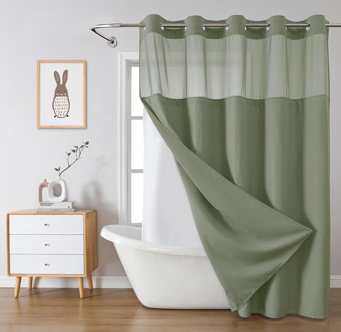 SageGreen No Hook Waffle Weave Shower Curtain