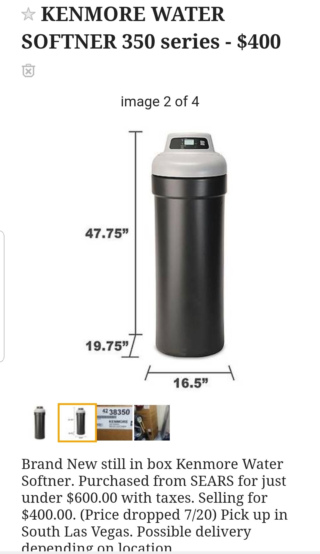 Kenmore 350 series water softener