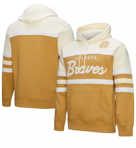 Men's Mitchell & Ness Tan/Cream Atlanta Braves Head Coach Pullover Hoodie