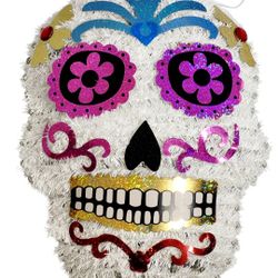 13 Inch Tinsel Day of the Dead(Día de los Muertos) Sugar Skull Decor Wall Hanger.
This is a Day of the Dead (Día de los Muertos) tinsel sugar skull wa