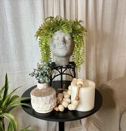 Large Vase Head With Plant In It