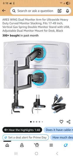 Dual monitor arm fits 17"-49" heavy duty ultrawide