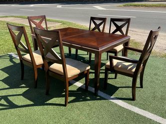 Wood Dining Table Set with 6 Chairs and extension