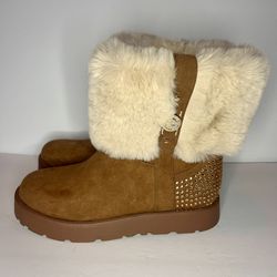 GUESS Women's AIE Faux-Fur Rhinestone Boots size 11