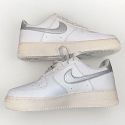 Nike Women’s Air Force 1 ’07 Silver Swoosh White Size 8.5 DQ7569‑100 (New)