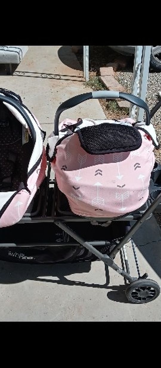 Joovy Double Stroller With Chico Carseat Inserts