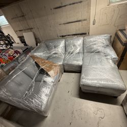 Macy’s Sky Blue Leather Modular Sectional – 4-Piece Set (Chaise, Corner, Loveseat, Armless Chair)