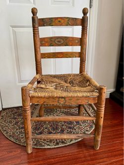 Vintage Mexican Folk Art Hand-Painted Rustic Chair