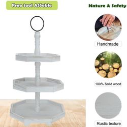 3 Tiered Tray Stand White Tier Serving Tray, Three Decorative Trays, Wooden Cupcake Stand 3 Tiered Farmhouse Tray for Home Decor(L 13.8” W 12.5” H 21.