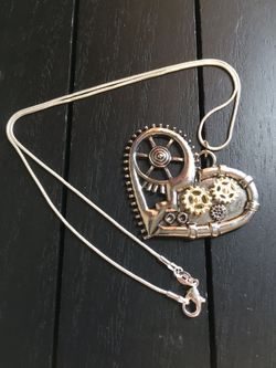 20” Silver Plated Necklace with Mechanical Heart Pendant
