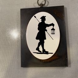 Antique Silhouette Portrait Profile of Colonial Man with Lantern 6”x8”
