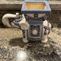 White and Blue Elephant Planter, Hollywood  Regency