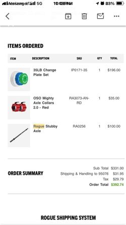 Rogue fitness, hex dumbells, change plates, bumper plates