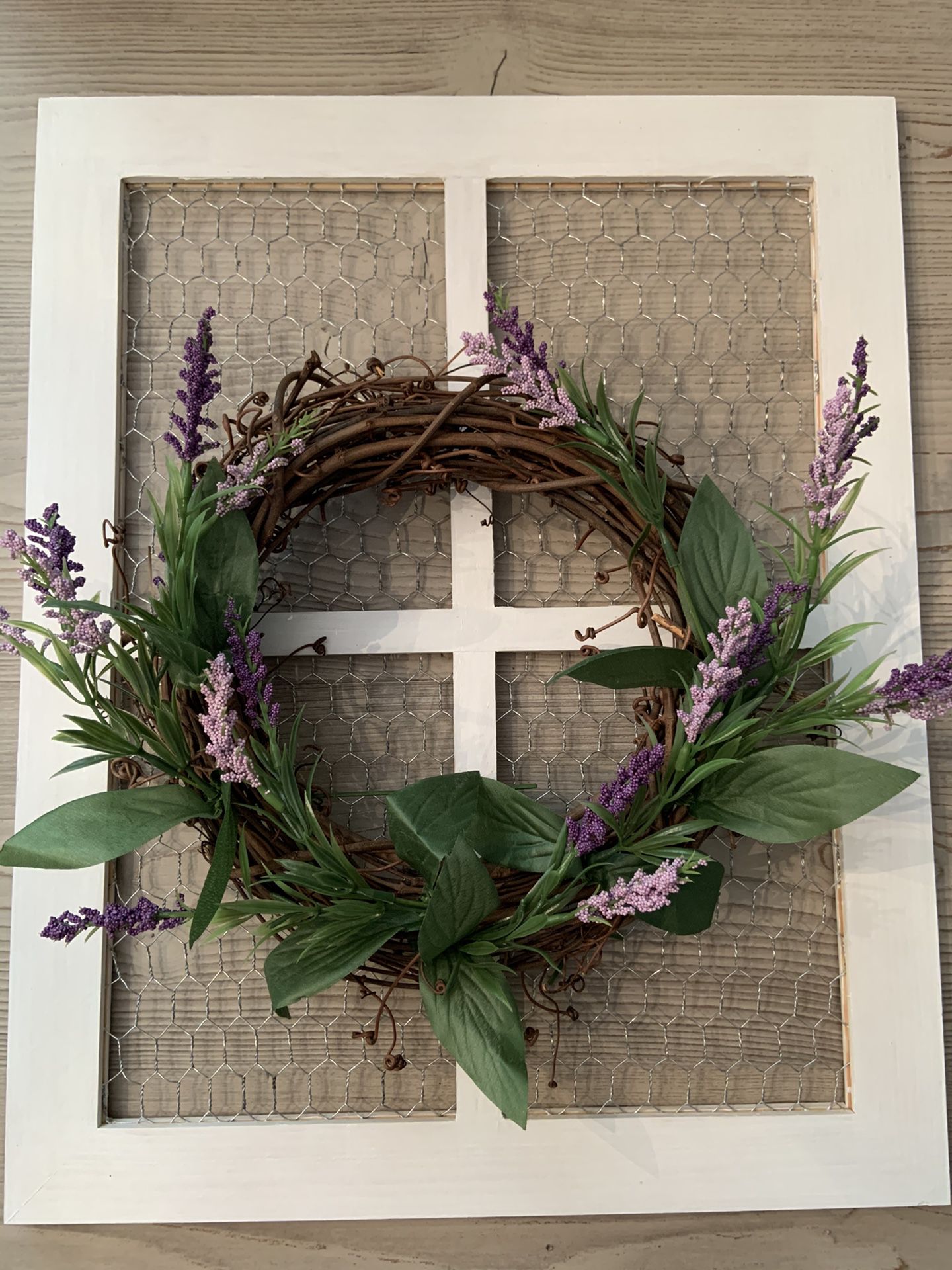Farmhouse frame with lavender wreath