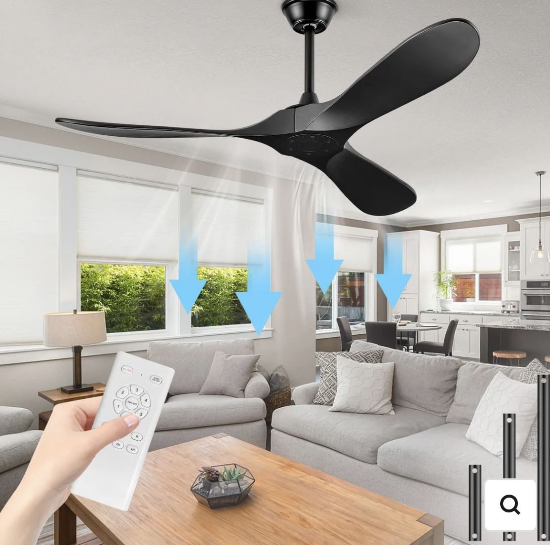 BOOSANT 52" Ceiling Fans Without Lights, Solid Wood Ceiling Fan with Remote Control and Quiet DC Motor, Ceiling Fan no Light 3 Blades, Indoor Outdoor