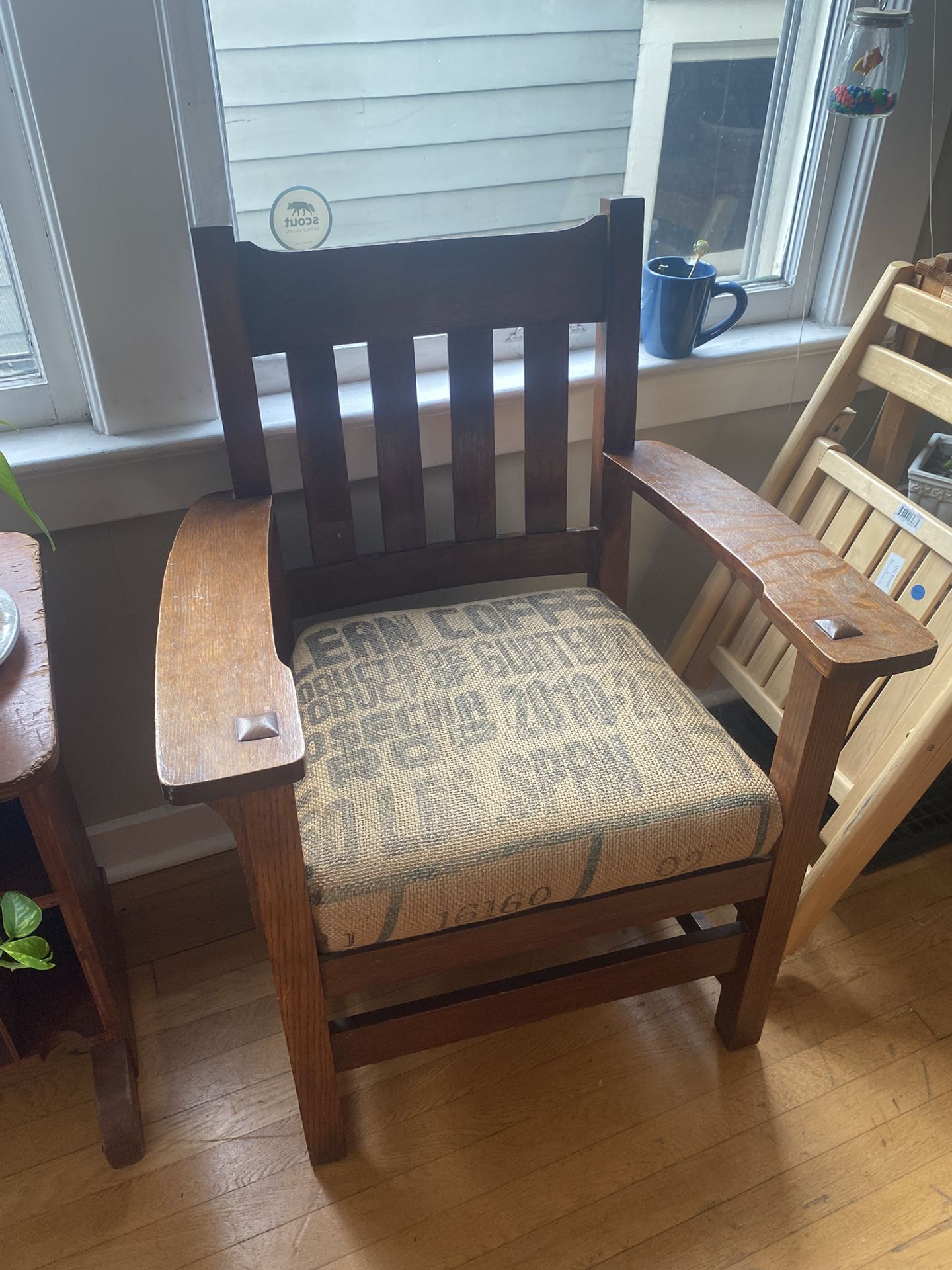 Beautiful Chair With Coffee Sack Covered Cushion