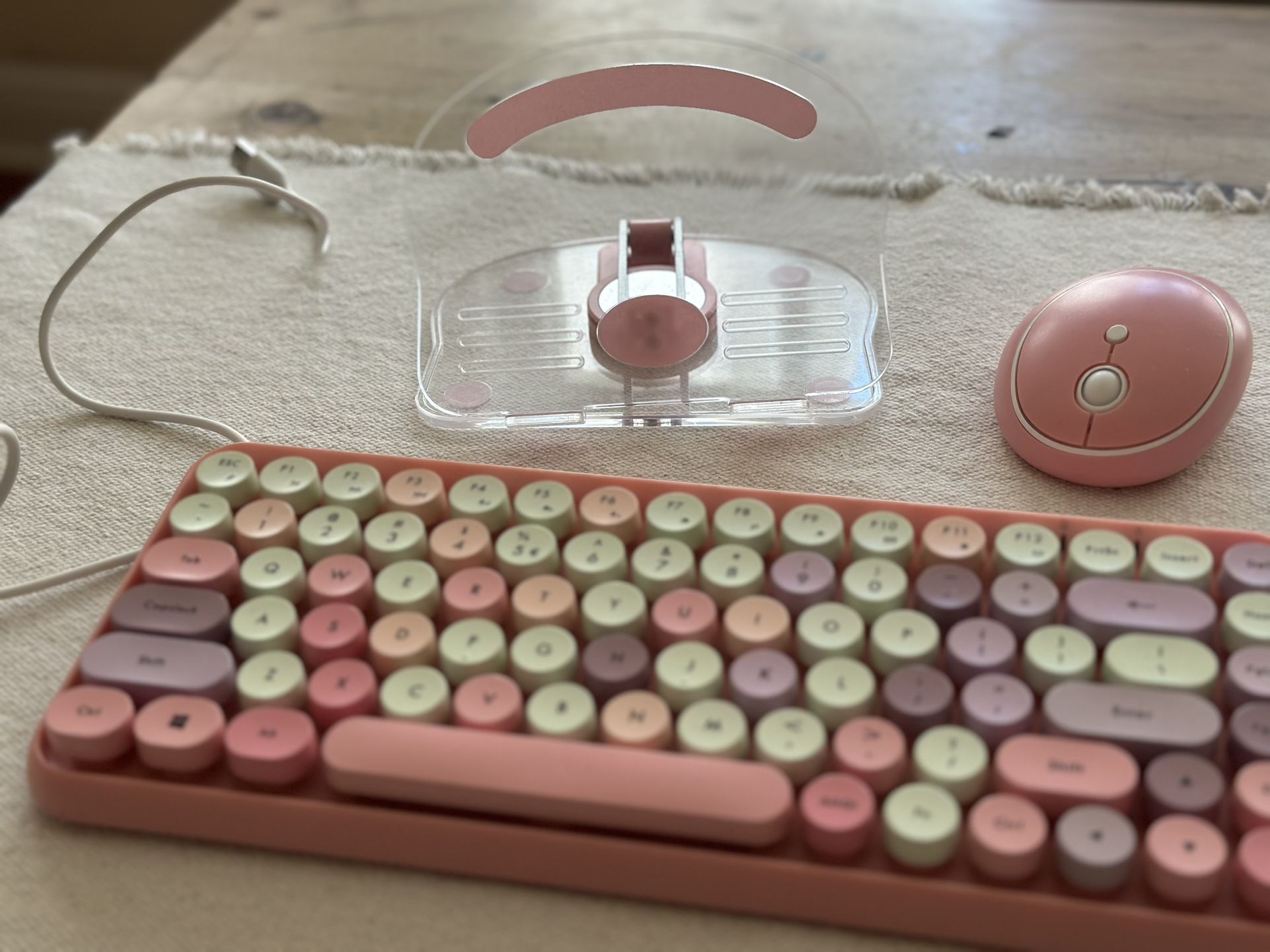 Pink Keyboard With Mouse And Stand