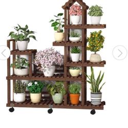 Plant Stand Indoor Outdoor Wooden Plant Stand Shelf 5 Tier Flower Pot Holder Multi-Shelvings Storage