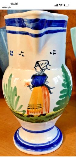 Vintage French Hand-Painted French Faience Ceramic Pitcher