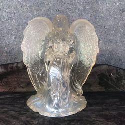 Clear Acrylic Kneeling Praying Female Angel Statue Figure Iridescent 7.75”