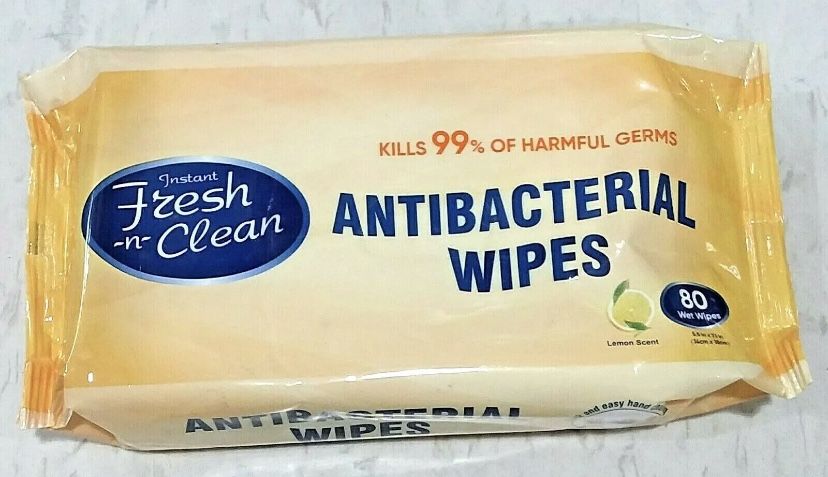 Wholesale Closeout 80ct LARGE Antibacterial Wipes Lemon Scent To Go Pack 5.5"x7.1" Kills Germs (150 Pcs Available)