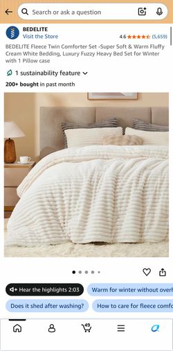 BEDELITE Fleece King Comforter Set -Super Soft & Warm Fluffy Cream White Bedding, Luxury Fuzzy Heavy Bed Set for Winter with 2 Pillow Cases