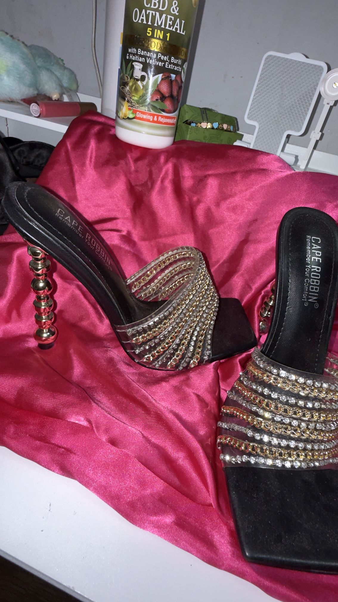 Square Toe Black & Gold Heels