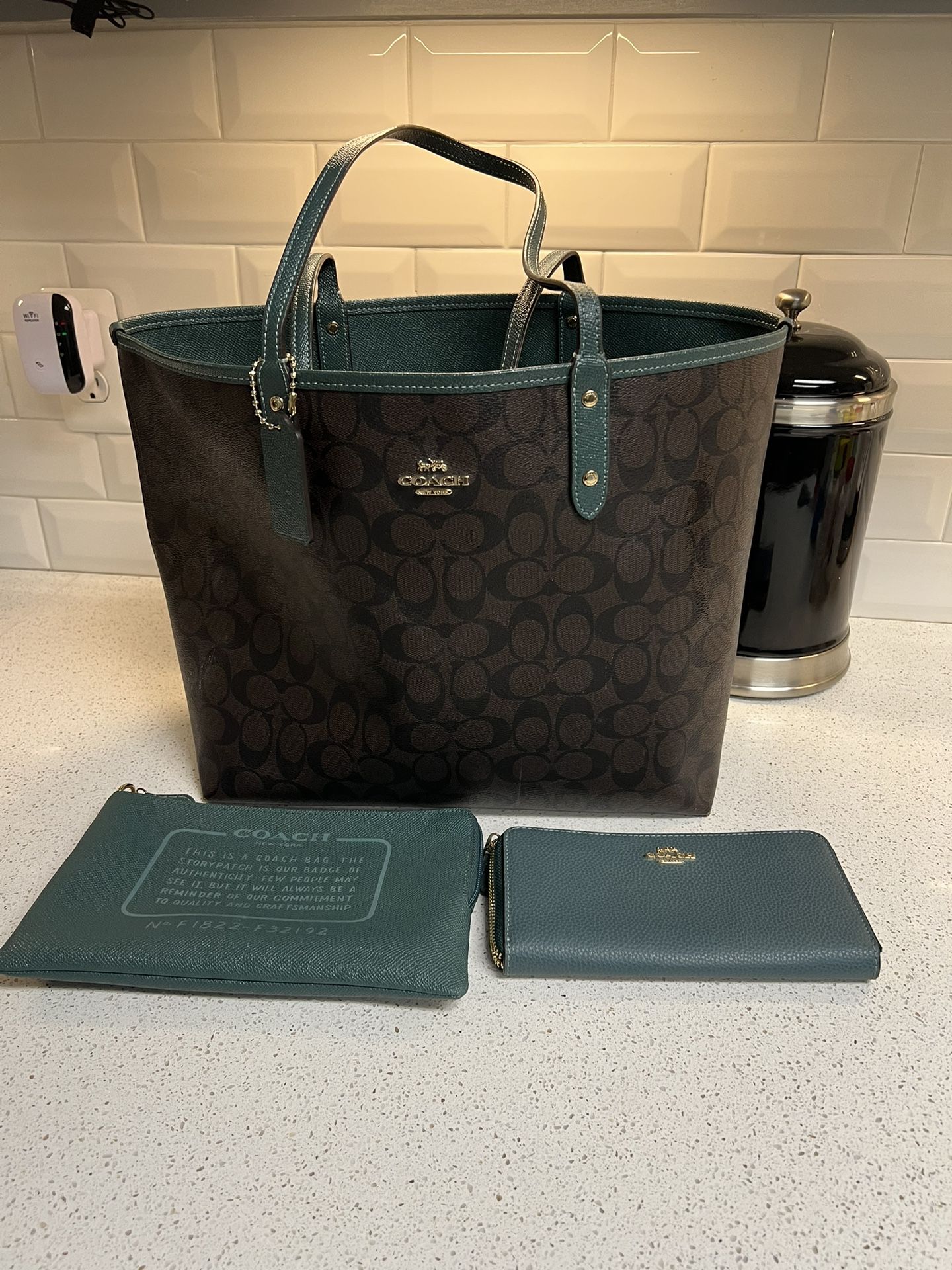 3 PC Coach Set  With Reversible Tote, Wallet & Pouch