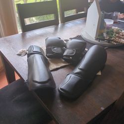 Boxing gloves and shin gaurds