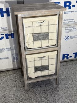 Wooden Laundry Bin With Metal Pull Out Drawers And Cloth Liners