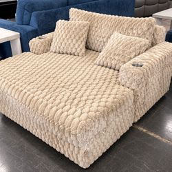Living room 2 arm chaise sofa with cup holder