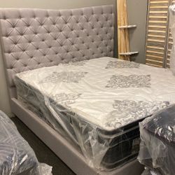 Dove Grey Fabric Linen Eastern King Bed Was $1499 Now $500 Delivered. Last One 