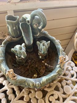 Ceramic Elephant Planter and Fountain Set