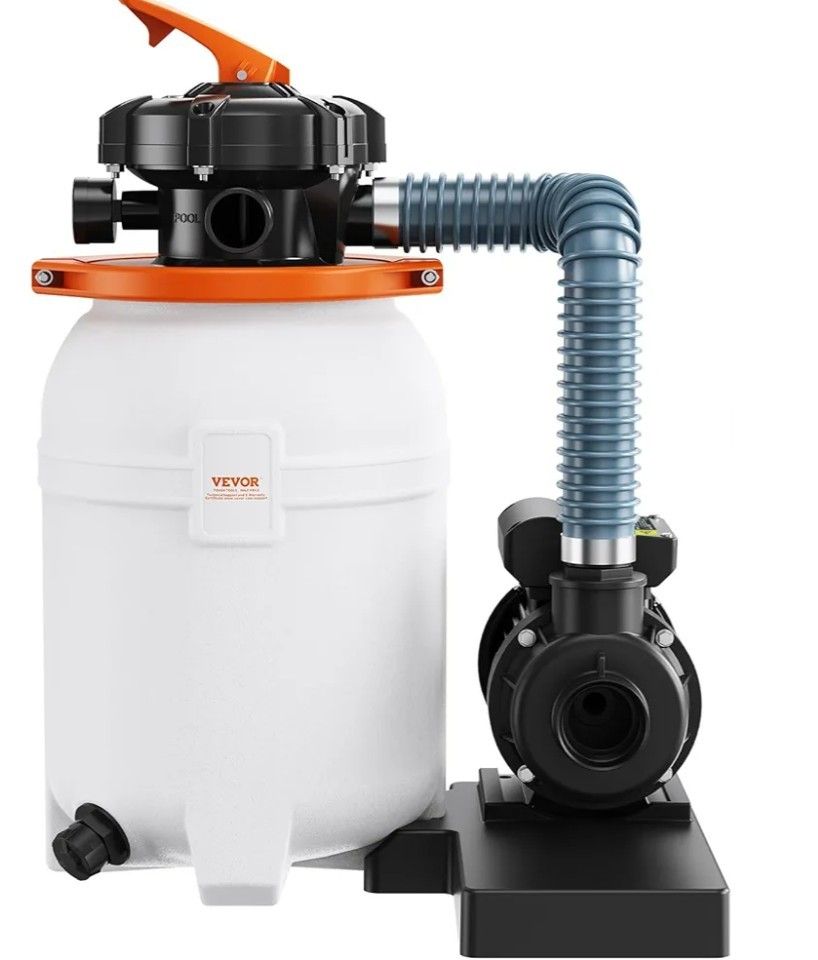 VEVOR 10-inch Sand Filter Pump, 1585 GPH, 0.33 HP Pool Pumps System & Filters Combo Set with 6-Way Multi-Port Valve & Pressure Gauge, Easy Installatio