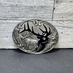 2001 Siskiyou Elk Pewter Belt Buckle Black Epoxy Inlay USA MADE 