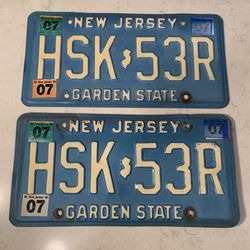 Vintage New Jersey License Plate Pair Blue 1980’s